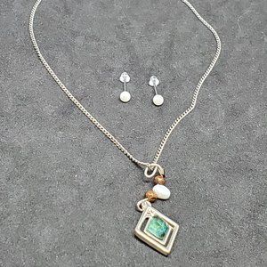 Set of Handmade Necklace and Faux Pearl Earrings